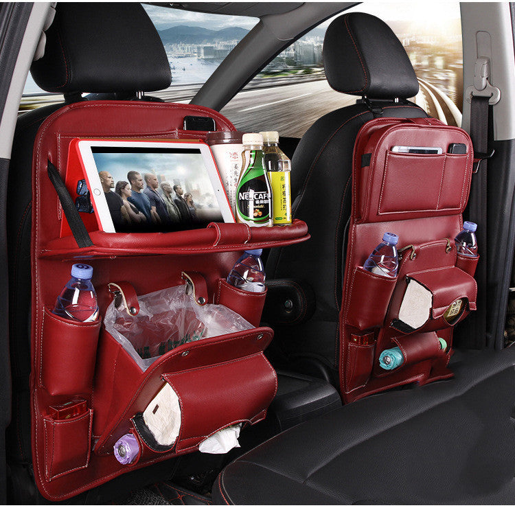 Motors Fixer PU Leather Car Storage Bag – Multifunction Back Seat Organizer with Tray, Trash Bin & Pockets
