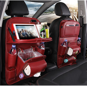 Motors Fixer PU Leather Car Storage Bag – Multifunction Back Seat Organizer with Tray, Trash Bin & Pockets