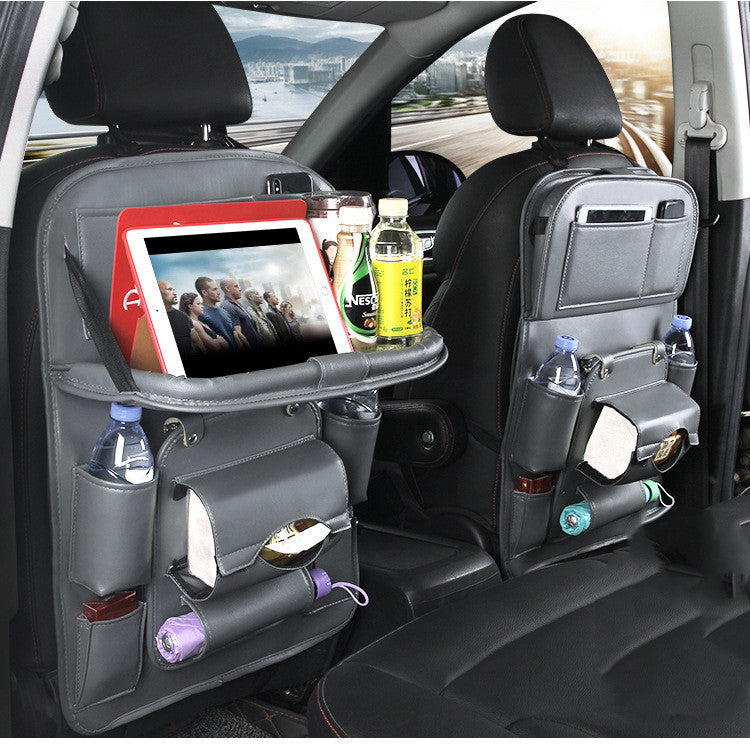 Motors Fixer PU Leather Car Storage Bag – Multifunction Back Seat Organizer with Tray, Trash Bin & Pockets