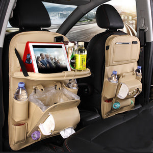 Motors Fixer PU Leather Car Storage Bag – Multifunction Back Seat Organizer with Tray, Trash Bin & Pockets