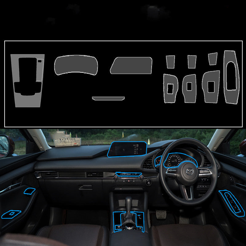 Motors Fixer TPU Car Interior Decoration Film – Transparent & Carbon Fiber Protective Stickers for Dash, Gear, Screen, and Buttons
