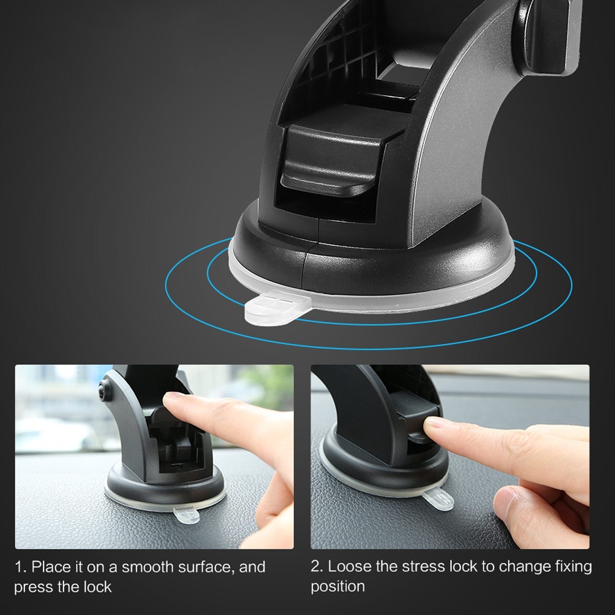 Motors Fixer Telescopic Car Phone Holder with Long Rod – 360° Rotation, Suction Cup Dashboard Mount for 3.5–7 inch Devices