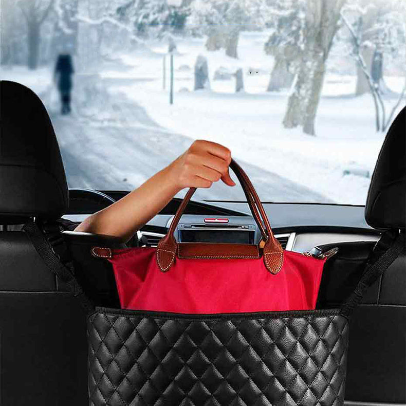 Motors Fixer Car Handbag Holder & Storage Organizer – PU Leather Seat Gap Net Auto Middle Console Storage for Bags, Books, Sundries