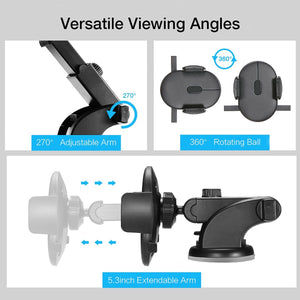 Motors Fixer Telescopic Car Phone Holder with Long Rod – 360° Rotation, Suction Cup Dashboard Mount for 3.5–7 inch Devices