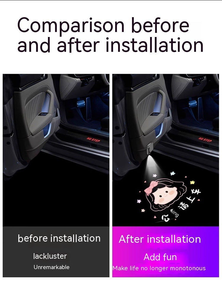 Wireless Door Sill Welcome Light – LED Car Atmosphere Projection Lamp | Easy Install, No Wiring Needed