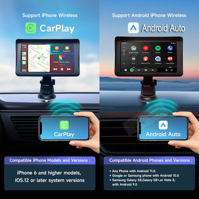 Motors Fixer 7" Car Smart Screen with Wireless Car Play & Android Auto, Touchscreen Navigation, Music, Voice Control, FM & AUX Support