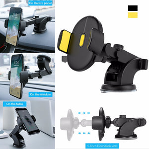 Motors Fixer Telescopic Car Phone Holder with Long Rod – 360° Rotation, Suction Cup Dashboard Mount for 3.5–7 inch Devices