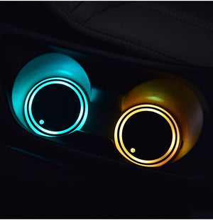 Colorful LED Car Cup Holder Coaster – Solar & USB Charging | 7 RGB Lights