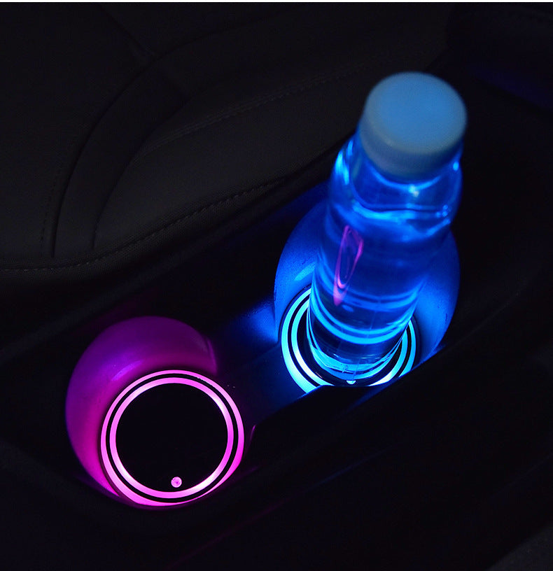 Colorful LED Car Cup Holder Coaster – Solar & USB Charging | 7 RGB Lights