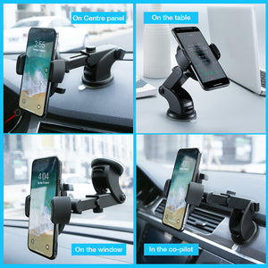 Motors Fixer Telescopic Car Phone Holder with Long Rod – 360° Rotation, Suction Cup Dashboard Mount for 3.5–7 inch Devices