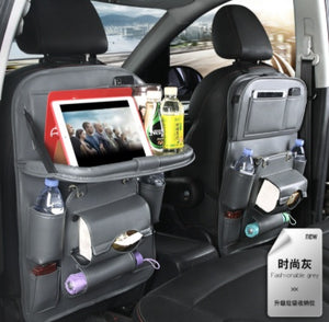 Motors Fixer PU Leather Car Storage Bag – Multifunction Back Seat Organizer with Tray, Trash Bin & Pockets