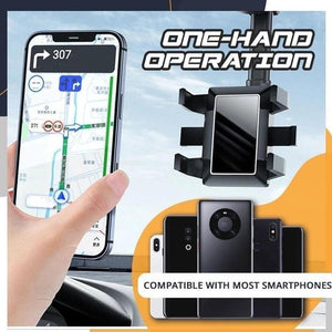 360° Rearview Mirror Phone Holder for Car – Rotatable, Retractable Mount | Universal Fit for All Phones & Vehicles