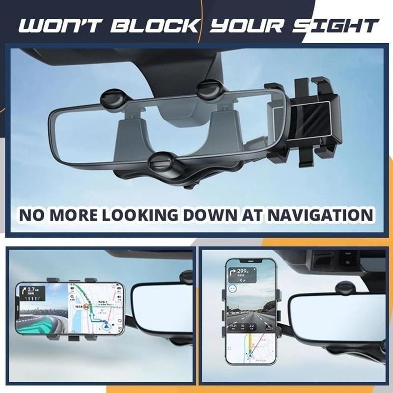 360° Rearview Mirror Phone Holder for Car – Rotatable, Retractable Mount | Universal Fit for All Phones & Vehicles