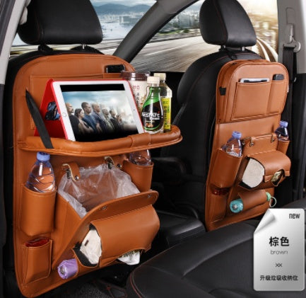 Motors Fixer PU Leather Car Storage Bag – Multifunction Back Seat Organizer with Tray, Trash Bin & Pockets