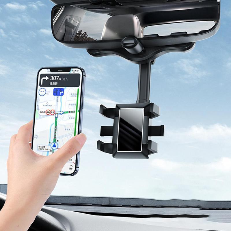 360° Rearview Mirror Phone Holder for Car – Rotatable, Retractable Mount | Universal Fit for All Phones & Vehicles
