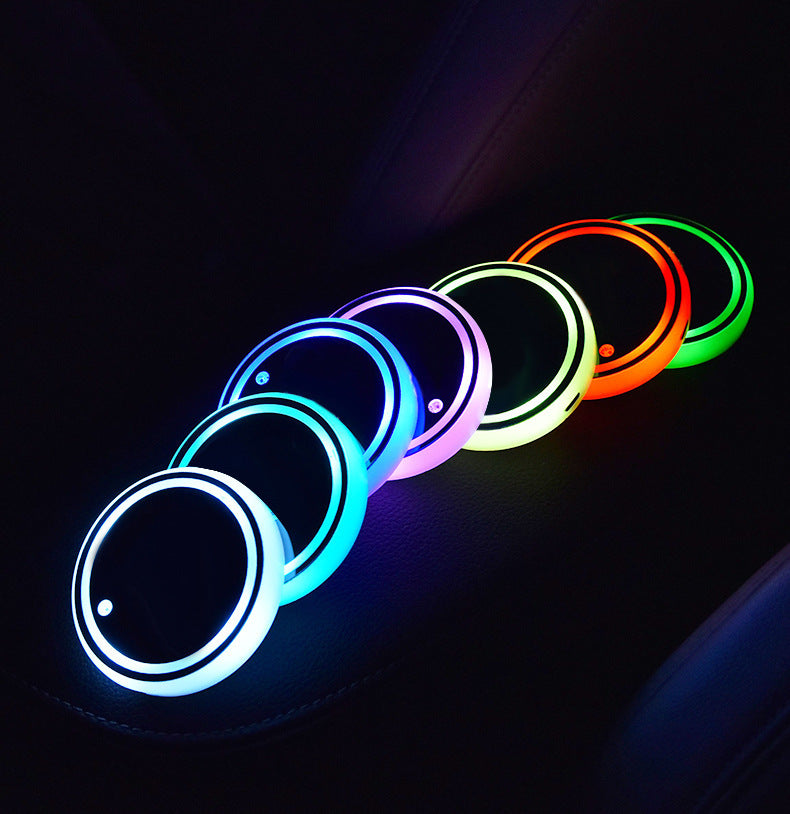 Colorful LED Car Cup Holder Coaster – Solar & USB Charging | 7 RGB Lights